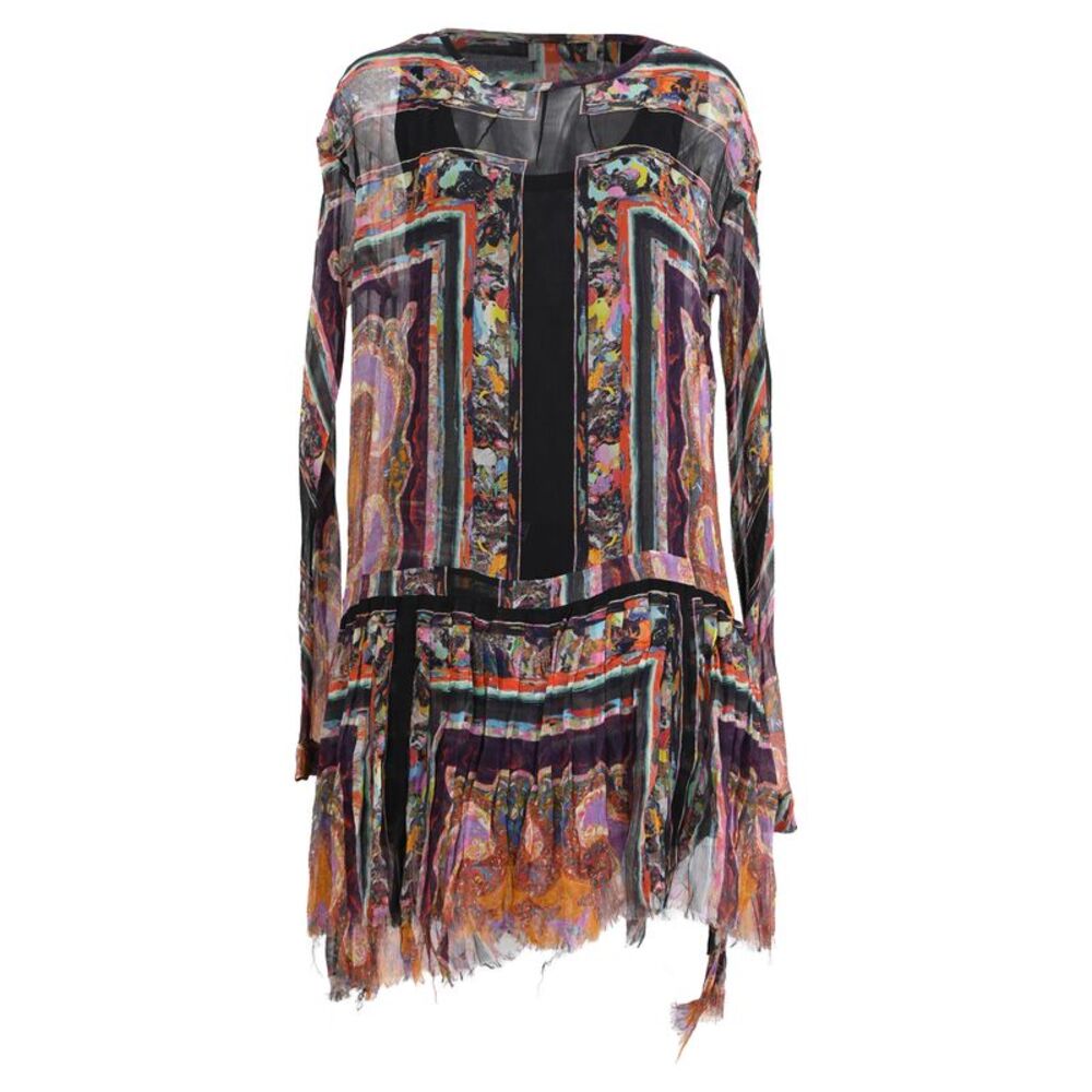 Dries Van Noten Sheer Printed Dress in Multicolor Silk